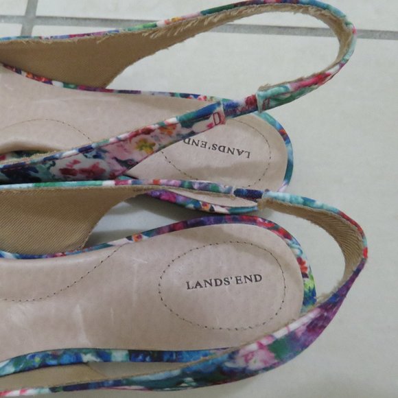 LANDS' END Lucy Shoes Slingback Leather Flats Multicolor Floral Pattern Size 8.5 - Picture 4 of 7